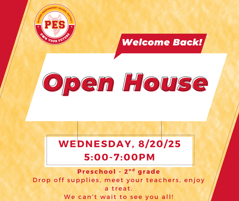 Welcome Back! Open House, Wednesday, 8/20/25, 5-7pm. Preschool - 2nd grade. Drop off supplies, meet your teachers, enjoy a treat. We can't wait to see you all!