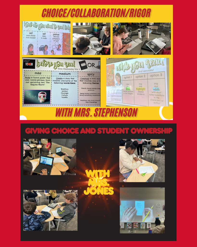 Students working on classroom assignments with Choice/Collaboration/Rigor and Student Ownership