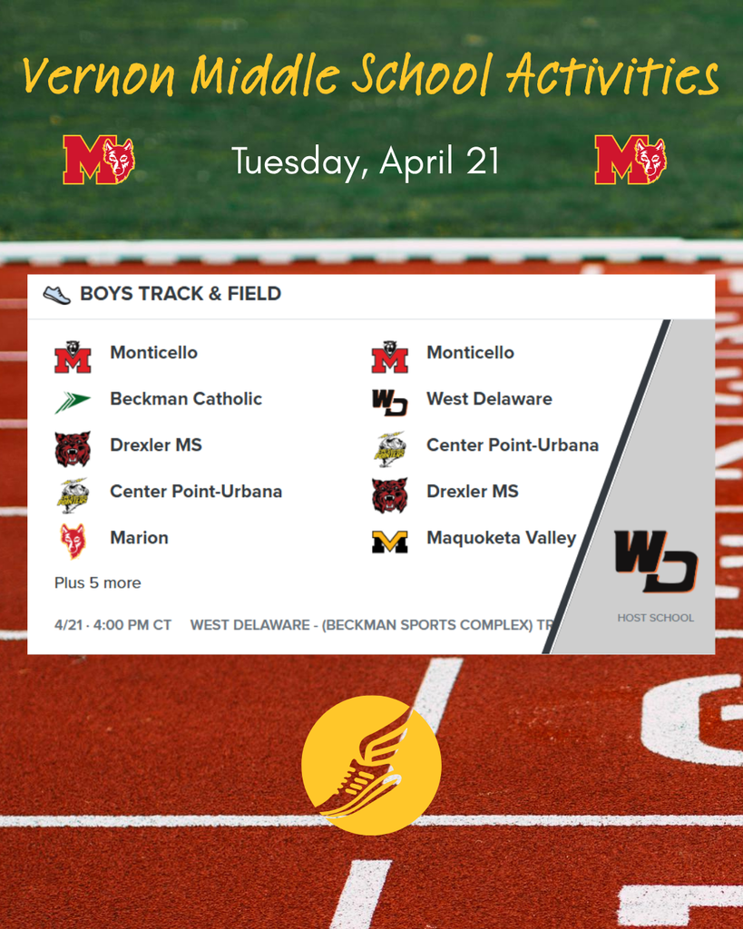 VMS Boys Track and Field 4/21 at 4:00 pm - West Delaware Beckman Sports Complex