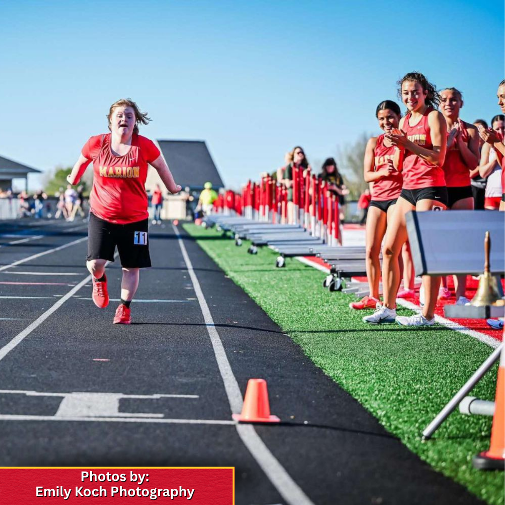 Anna Baker winning the 100m Dash  at Western Dubuque Track Meet