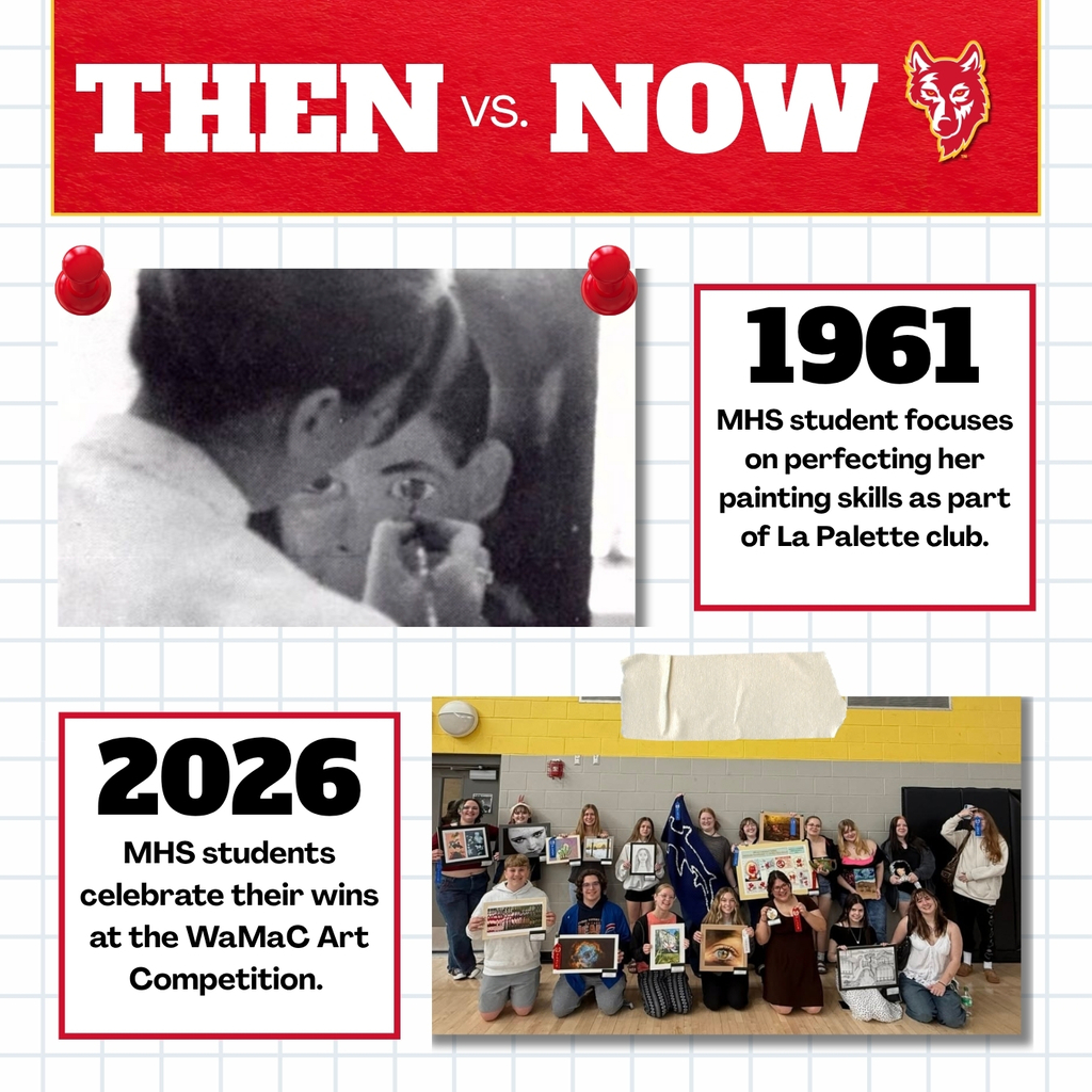 Then vs Now: 1961 art students perfects her painting and 2026 art students showcase their WAMAC winning artwork.