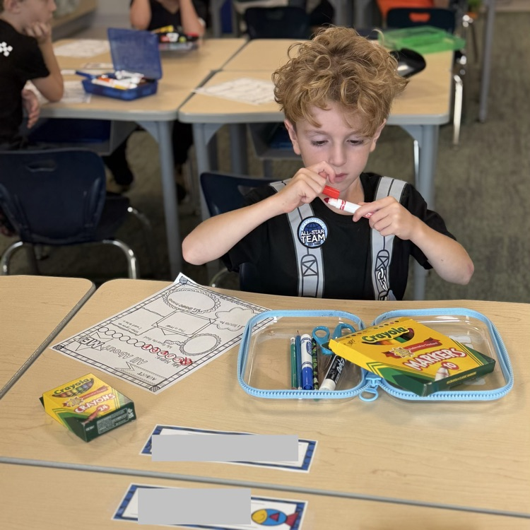 first grader working