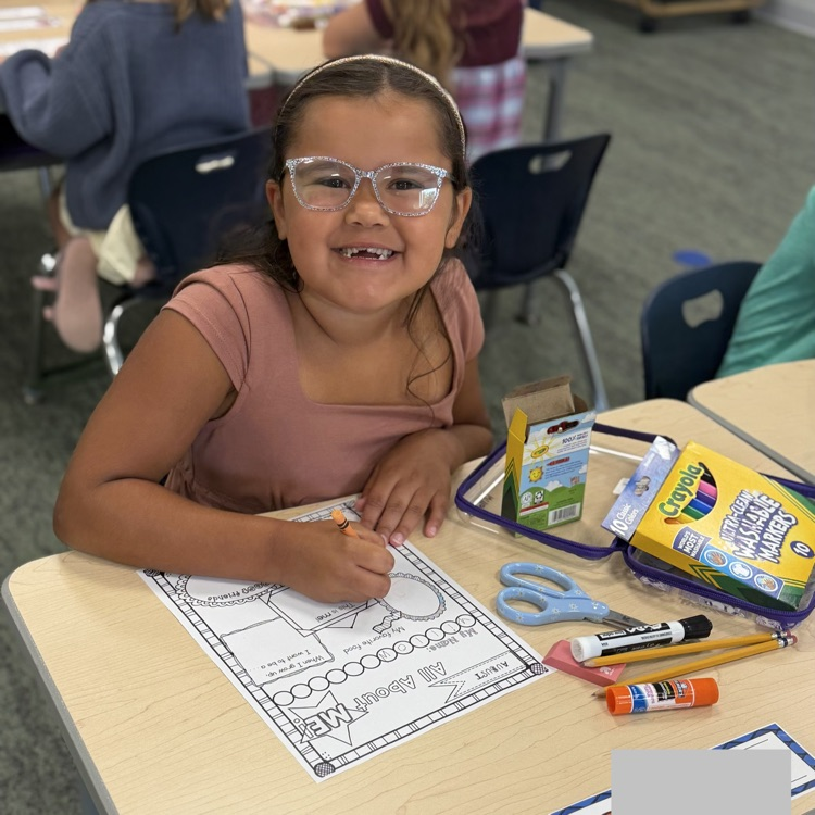 first grader working
