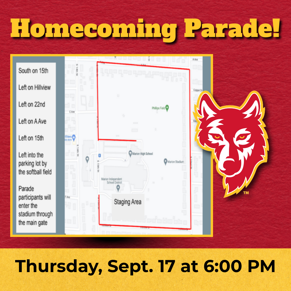 Homecoming Parade on Thursday, September 17th at 6pm