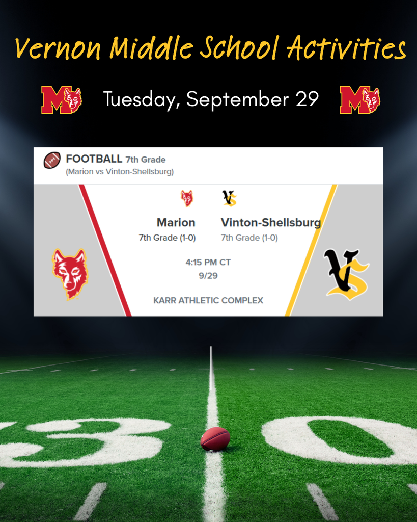 VMS Football 9/29 at 4:15 pm - 7th at Vinton-Shellsburg