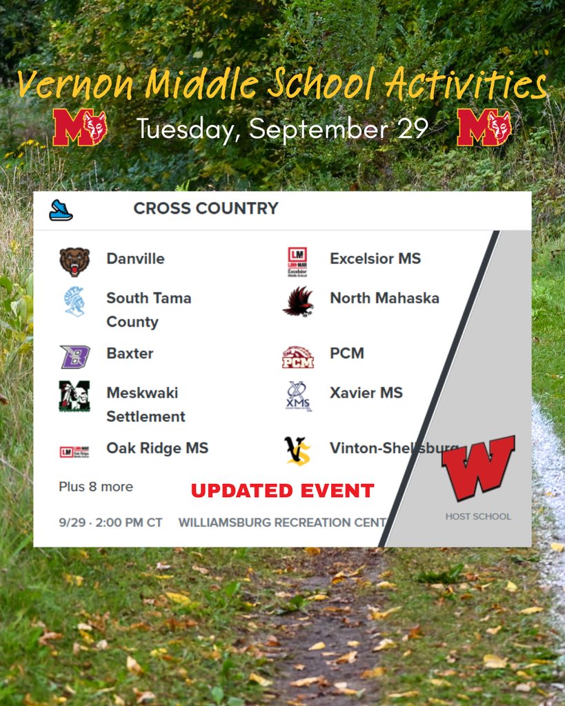 VMS Cross Country 9/29 - Updated Event: 2 pm at Williamsburg