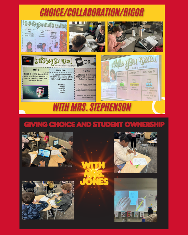 Students working on classroom assignments with Choice/Collaboration/Rigor.