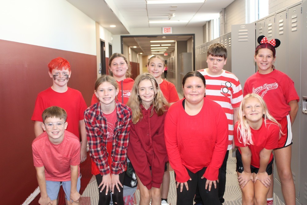 Students all dressed in red for homecoming