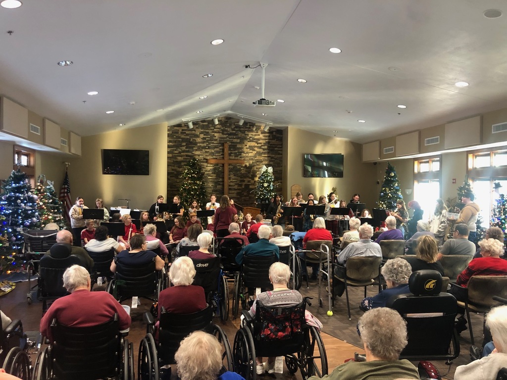 Students playing instruments at nursing home