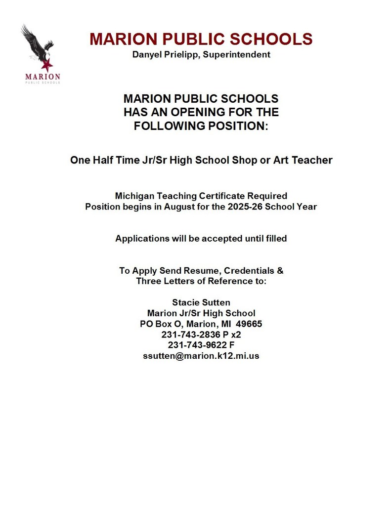 Information for shop or art teacher employment