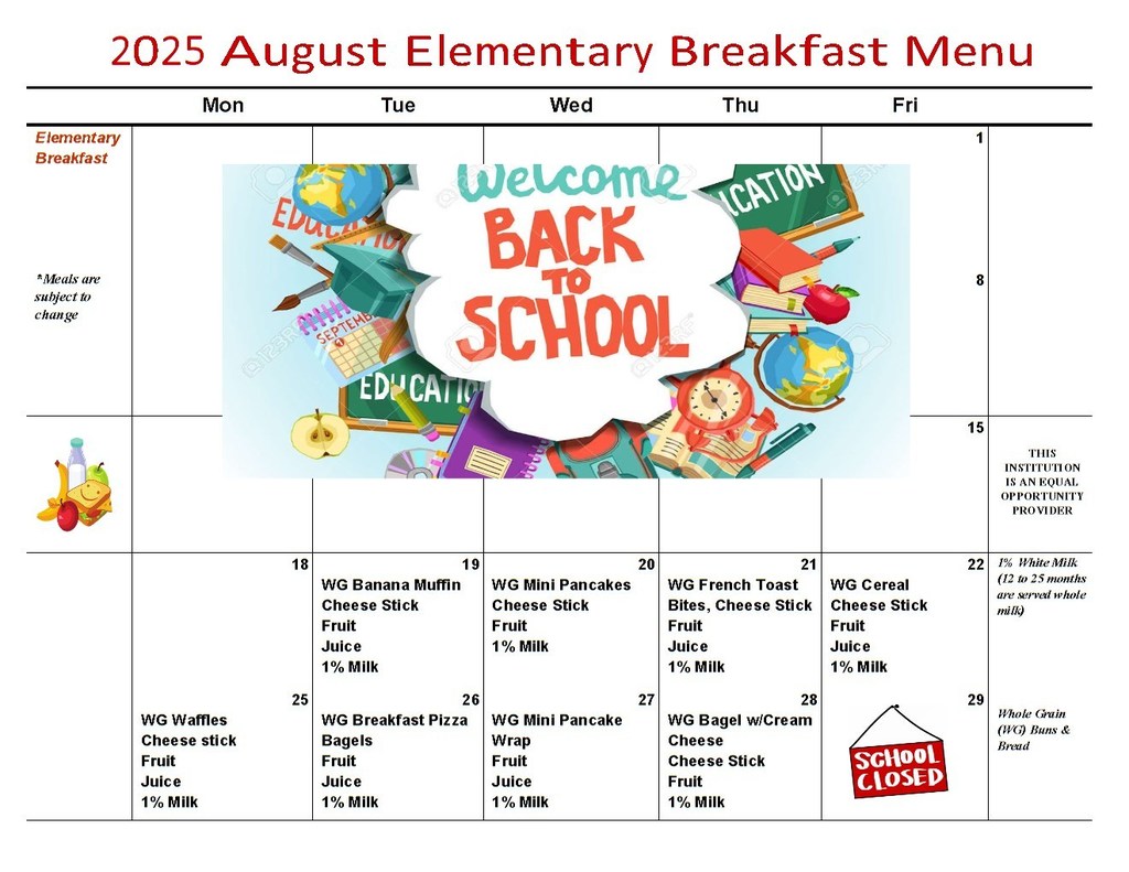 Breakfast Calendar for August
