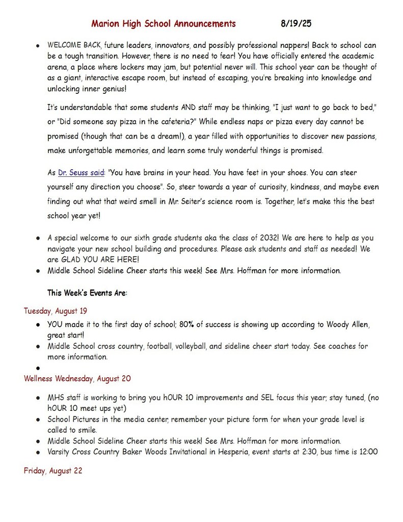 MHS Weekly Announcments