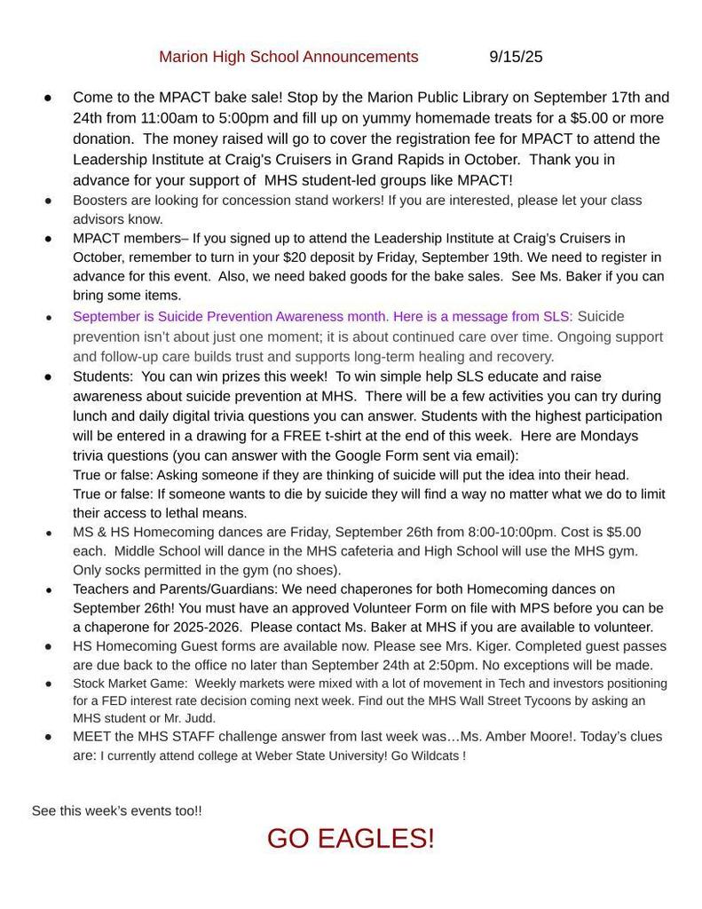Weekly Announcements