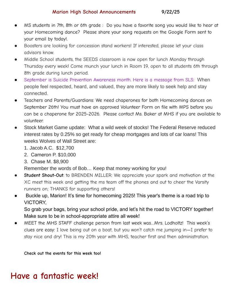 MHS Announcements