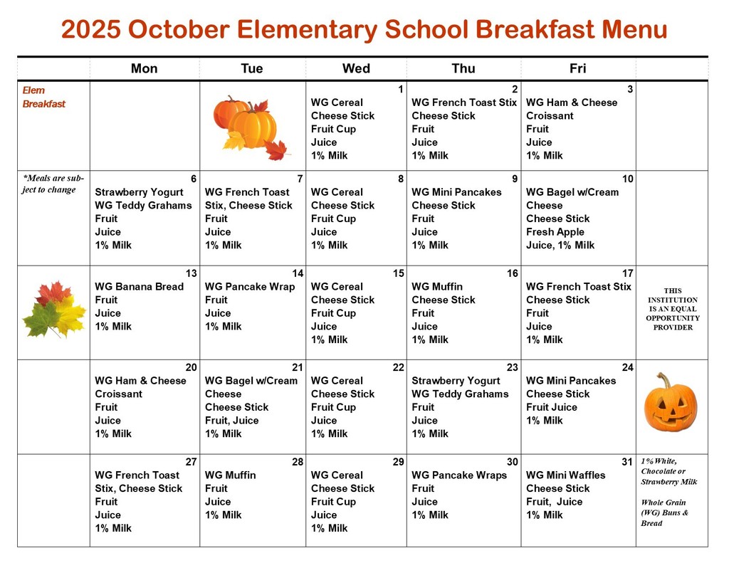 October Breakfast Menu