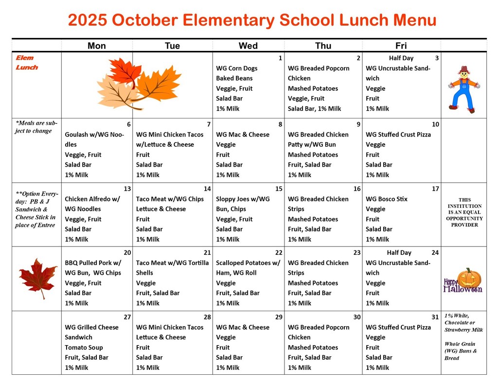 October Lunch Menu