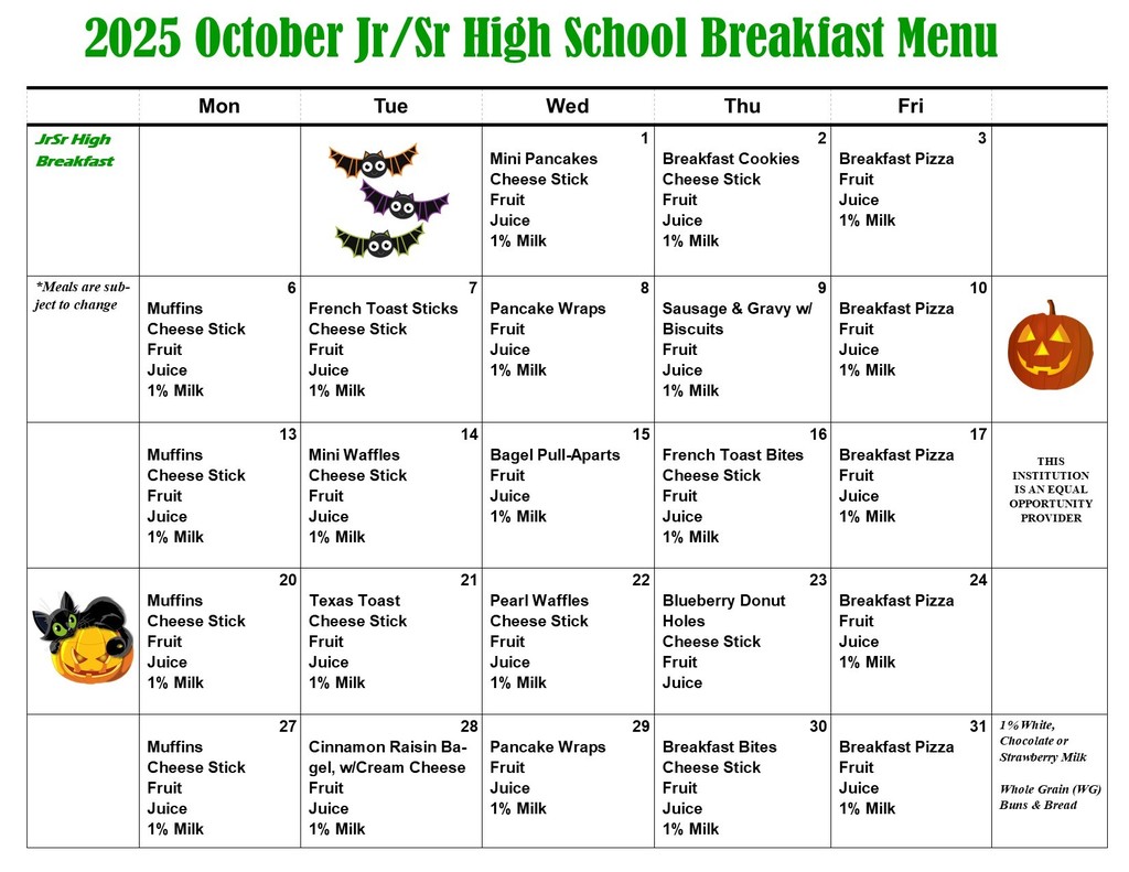 October Breakfast Menu