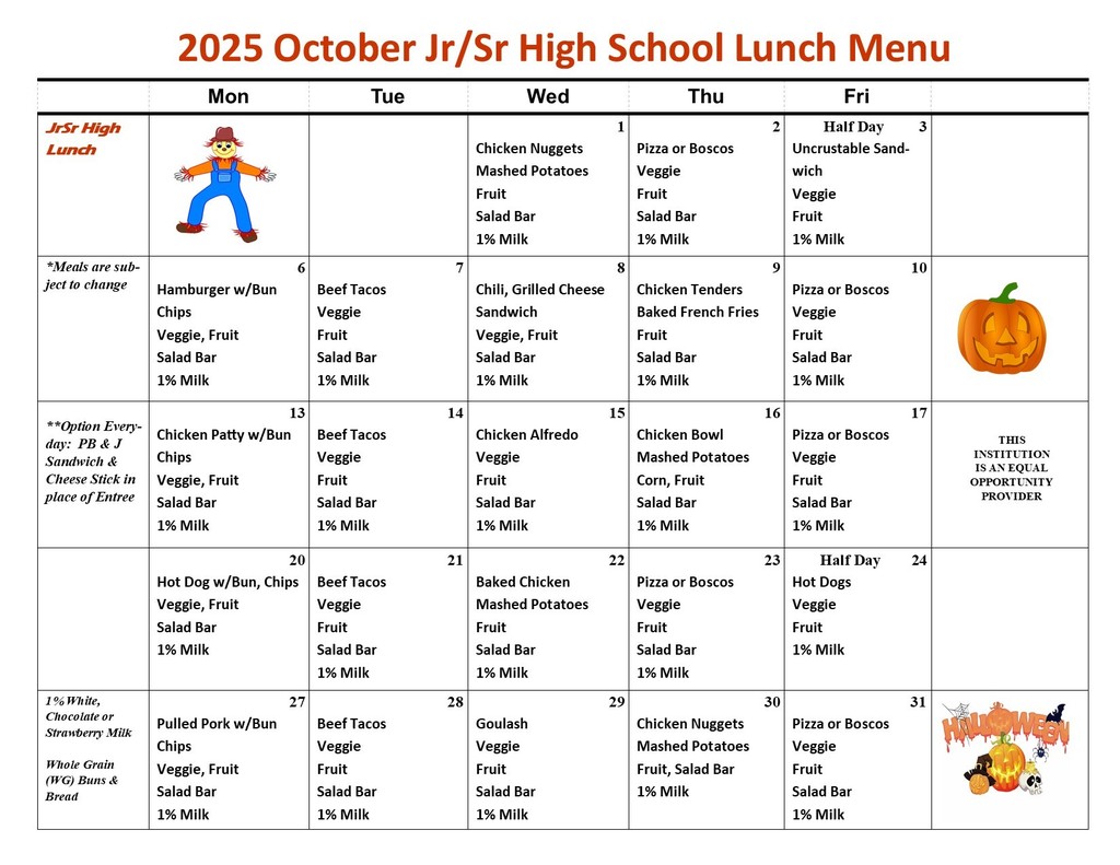 October Lunch Menu