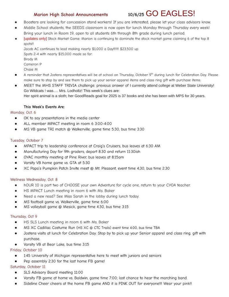 Announcments for HS