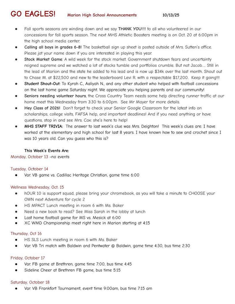 MHS Announcements