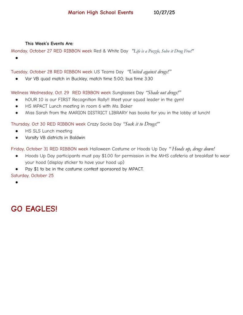 Weekly announcements