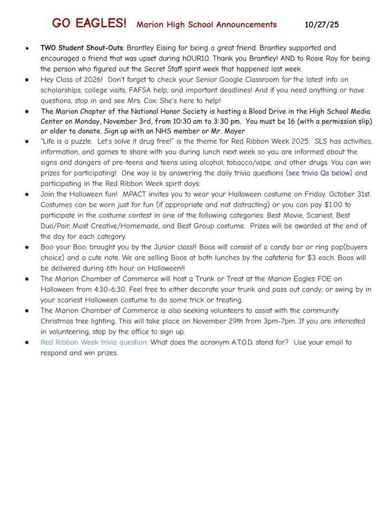 Weekly announcements