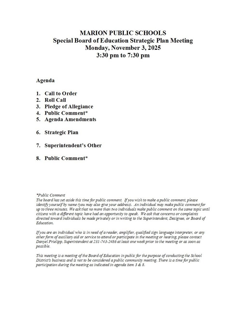Special Board Meeting Information