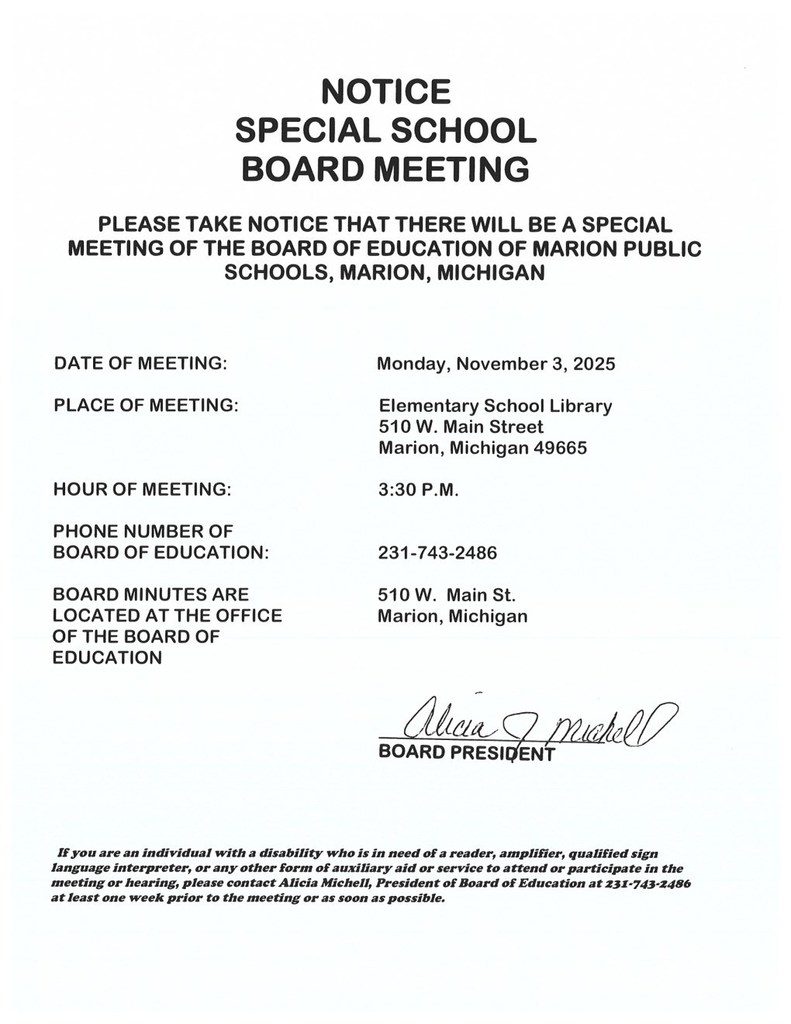 Special Board Meeting Information