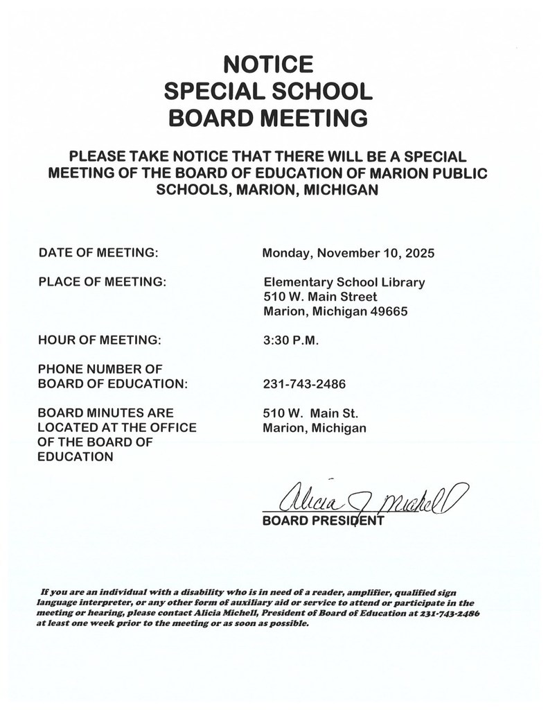 Special Board Meeting Information