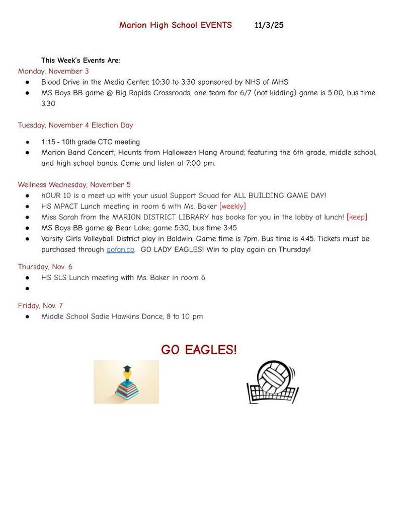 MHS Announcements and Events