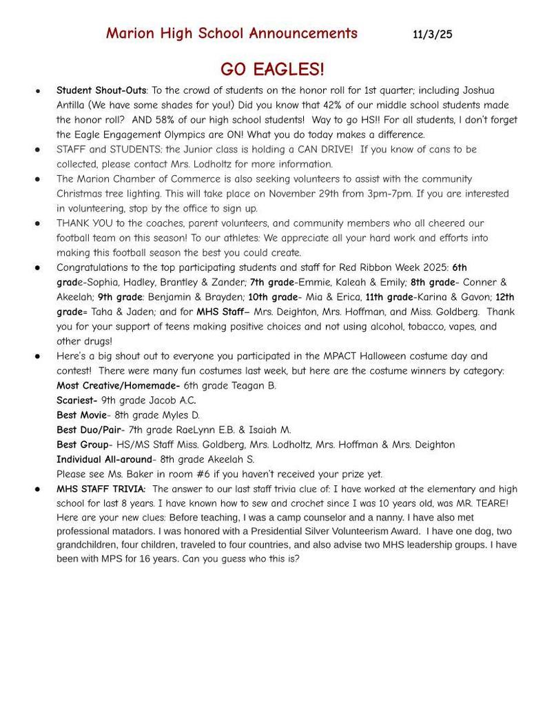 MHS Announcements and Events