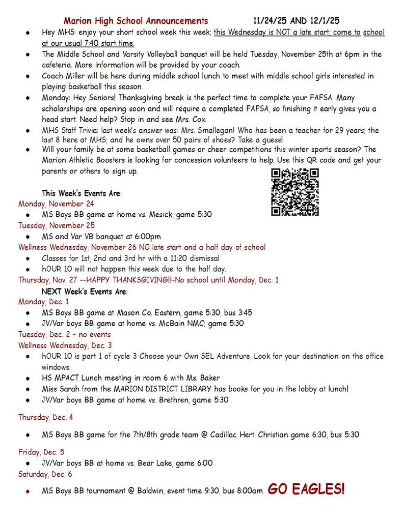 MHS Announcements