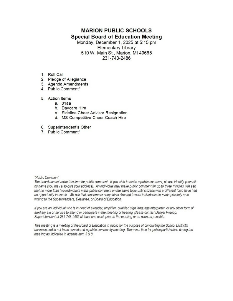 Special Board Meeting Information