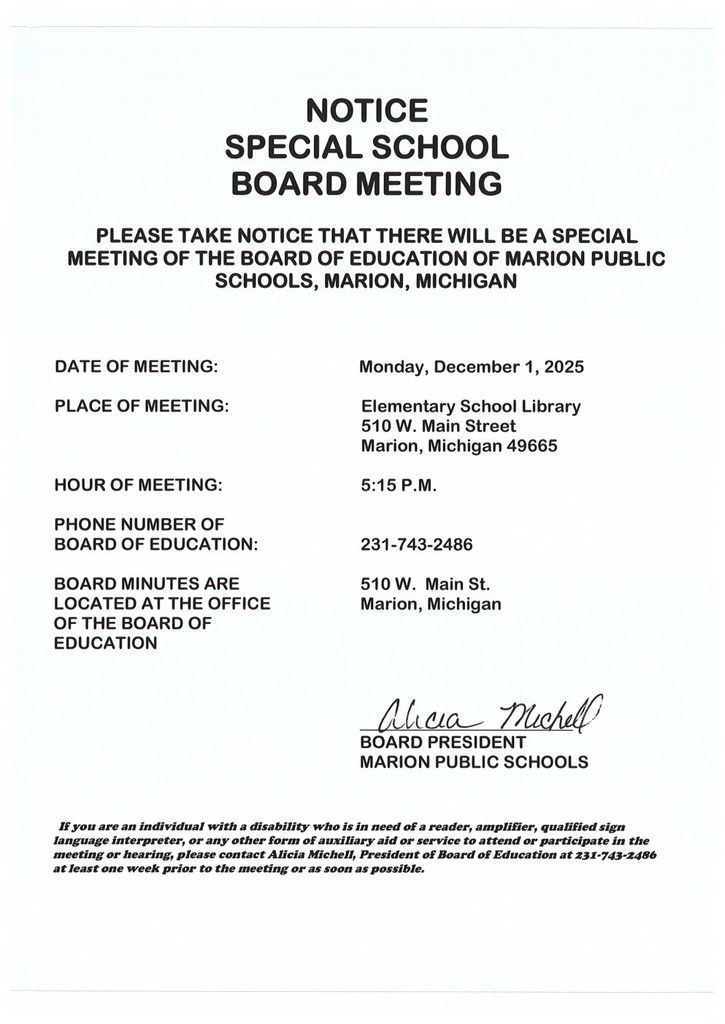 Special Board Meeting Information