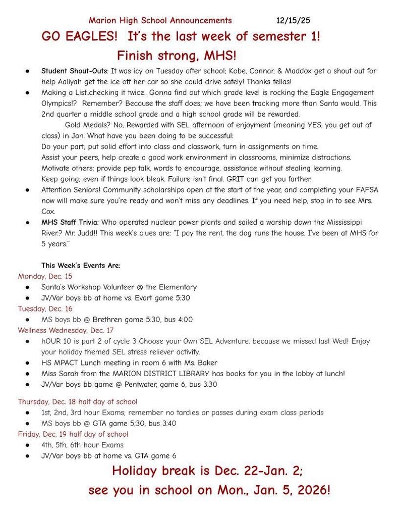 Weekly Announcements