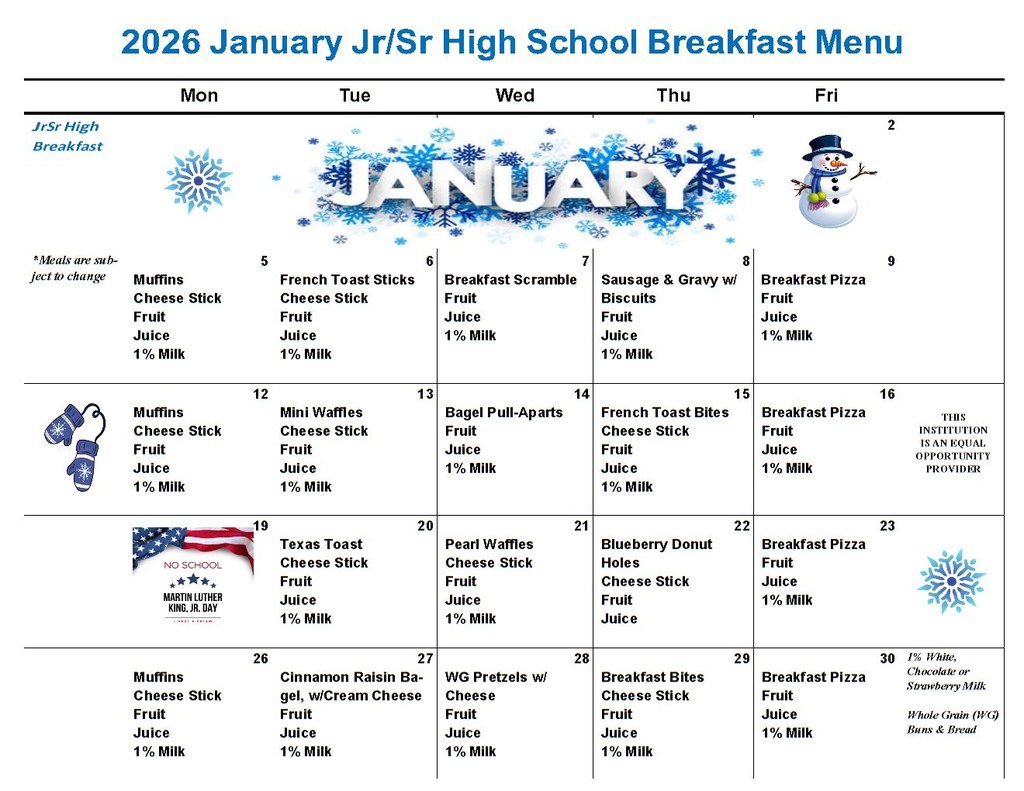 January JR/SR/ High Menu