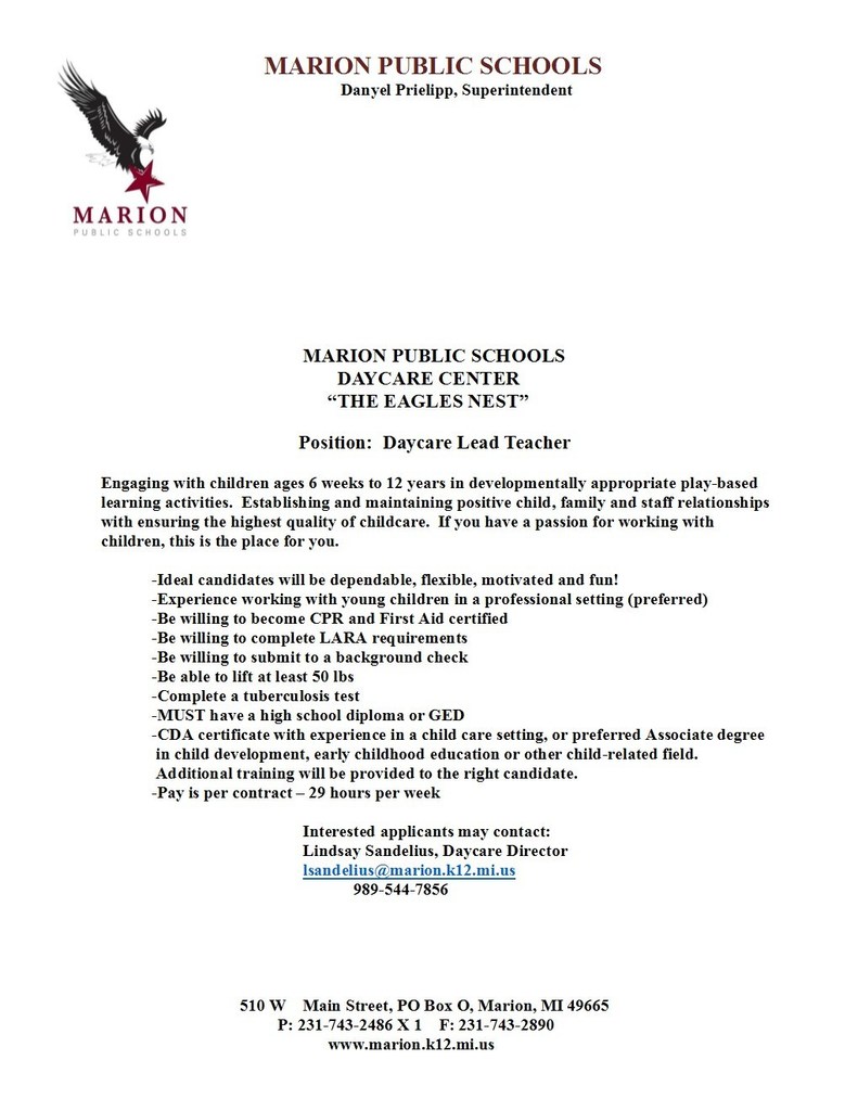 Open Positiont for Day Care