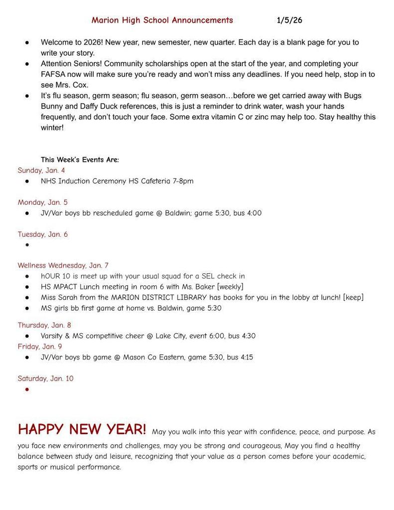 MHS Weekly Announcments