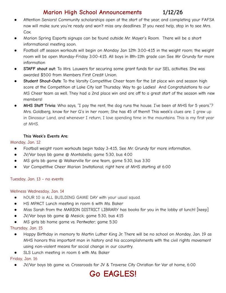 MHS Weekly Announcments