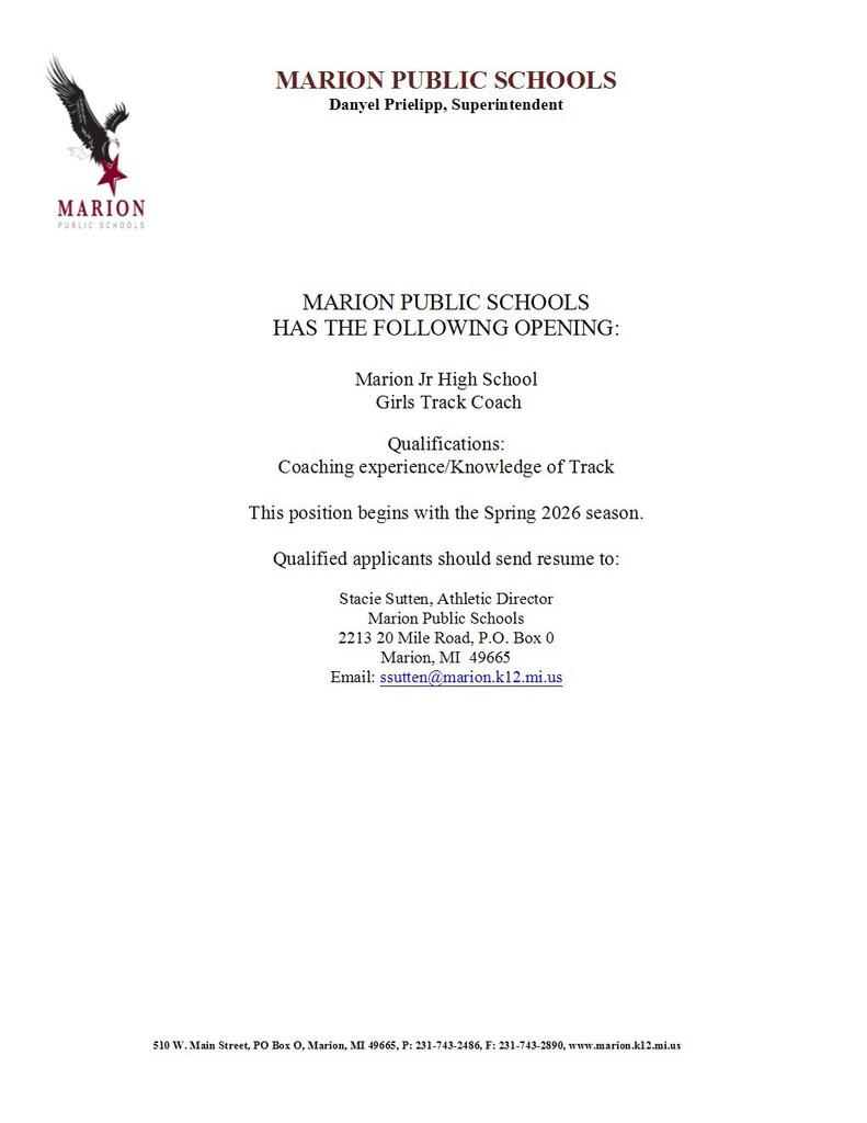 JR High girls track coach opening