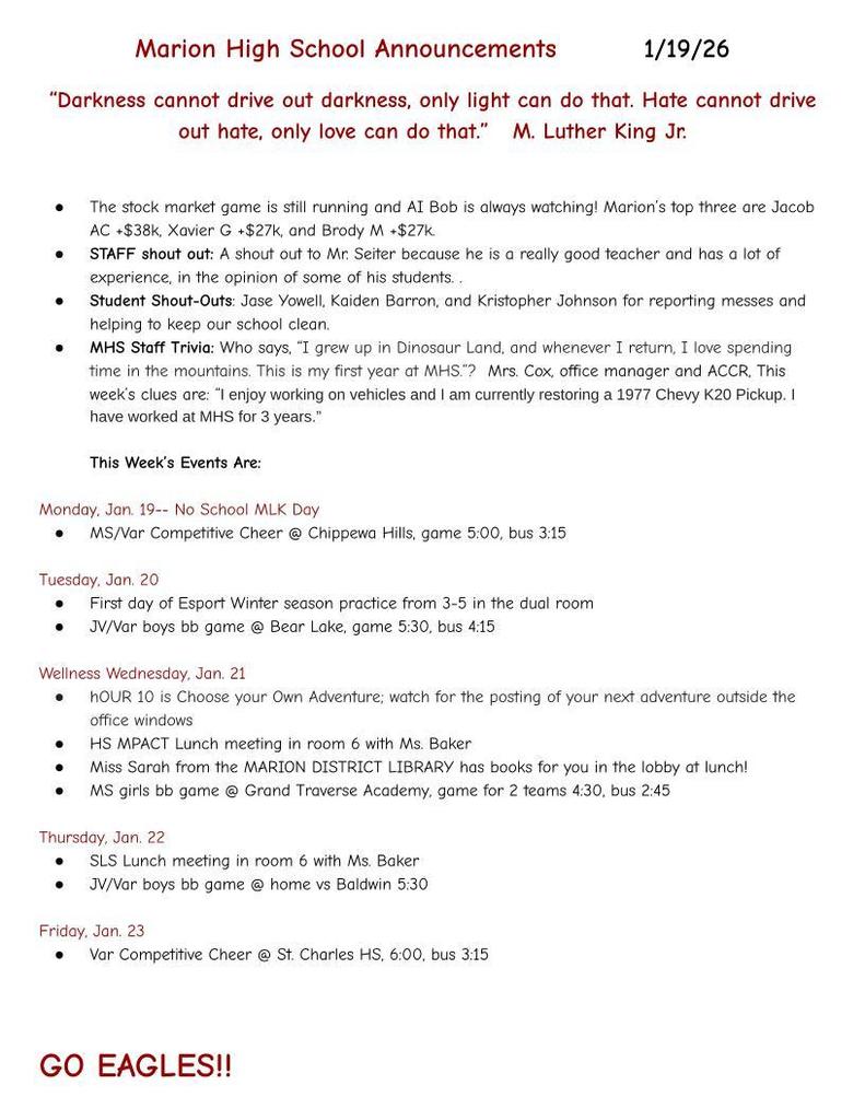 MHS Weekly Announcments