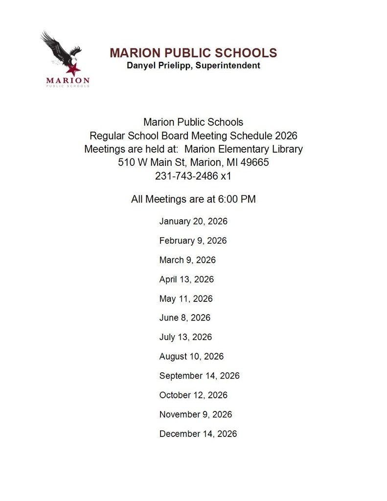 School Board Meeting Schedule 2026