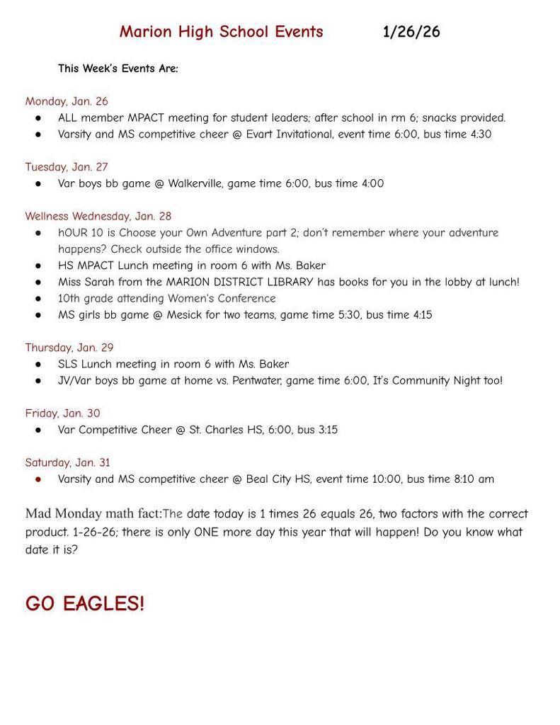 MHS Weekly Announcments