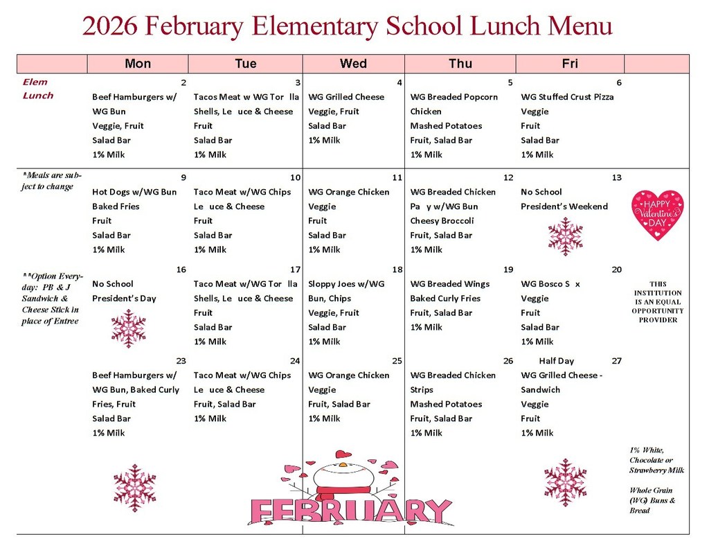 Elemntary Lunch Menu