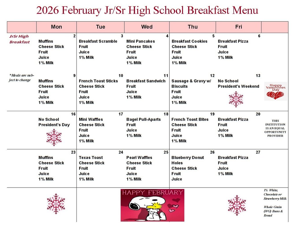 SR/JR High Breakfast Menu
