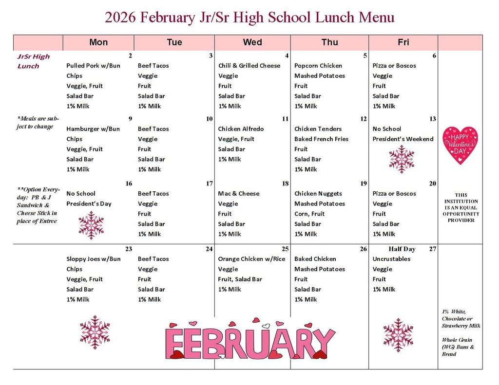 SR/JR High Lunch Menu