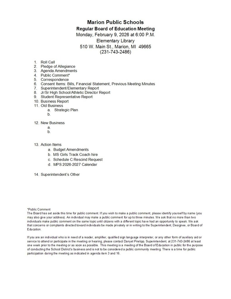 School Board Meeting Agenda