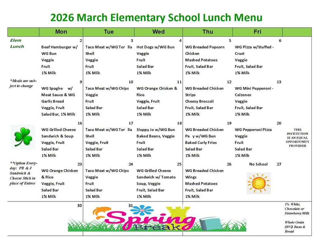 March Lunch Menu