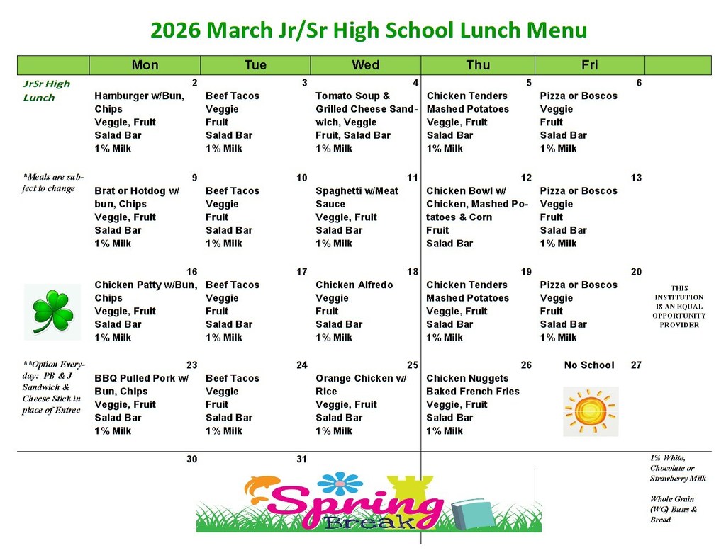 March Lunch Menu