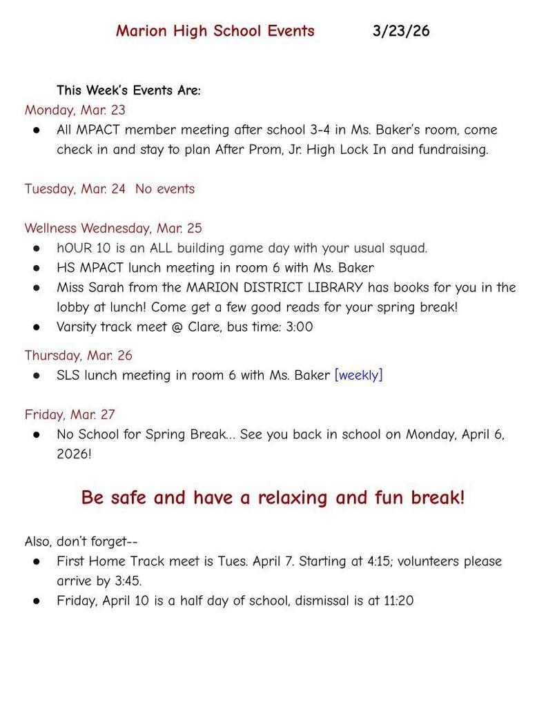 MHS Weekly Announcments